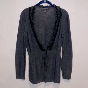 ELENA SOLANO Italian Merino Wool Sweater Size Medium Ruffled Gray